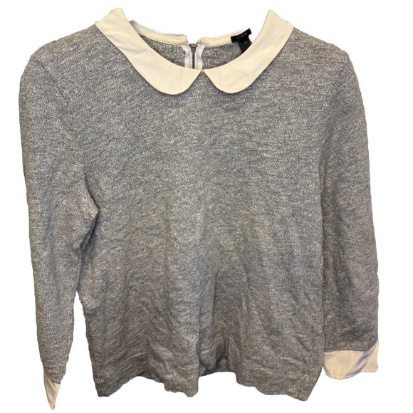 JCrew Peter Pan collar gray cream silk trim Medium - Picture 1 of 8